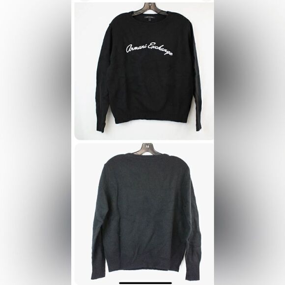 Armani Exchange Black Cursive Logo Knit Sweater In Black - Women's Size Medium - Picture 1 of 9
